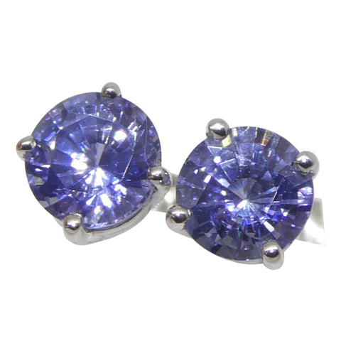 0.89ct Pair Round Blue Sapphire Stud Earrings set in 14k White Gold