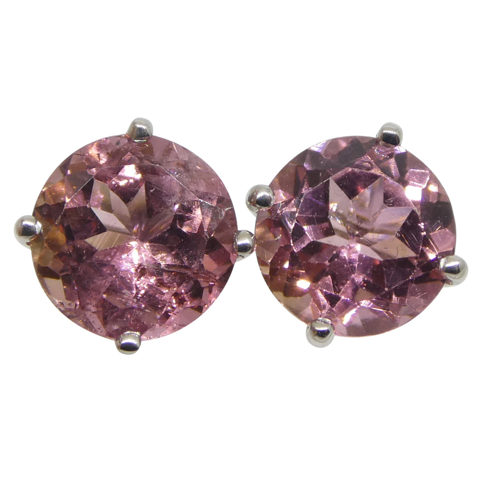 1.74ct Pair Round Pink Tourmaline Stud Earrings set in 14k White Gold - Skyjems Wholesale Gemstones