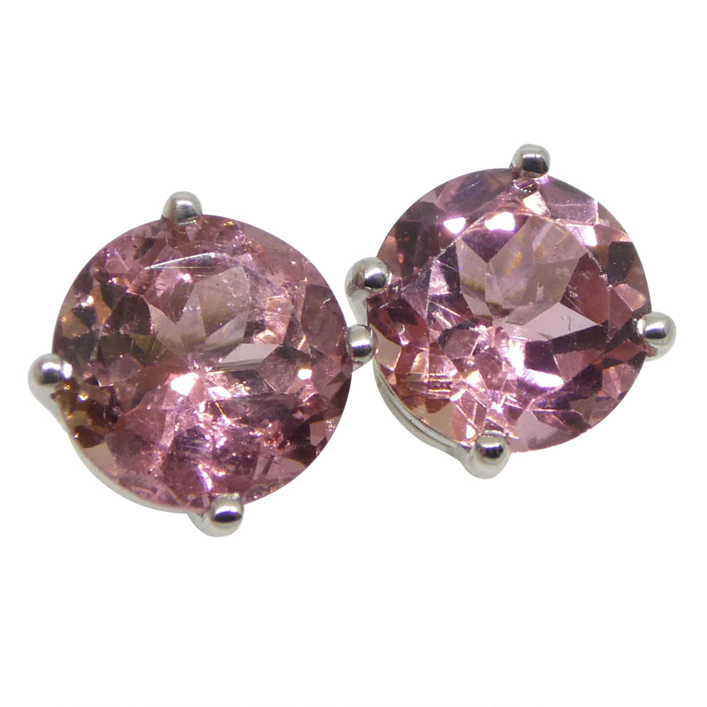 1.74ct Pair Round Pink Tourmaline Stud Earrings set in 14k White Gold - Skyjems Wholesale Gemstones