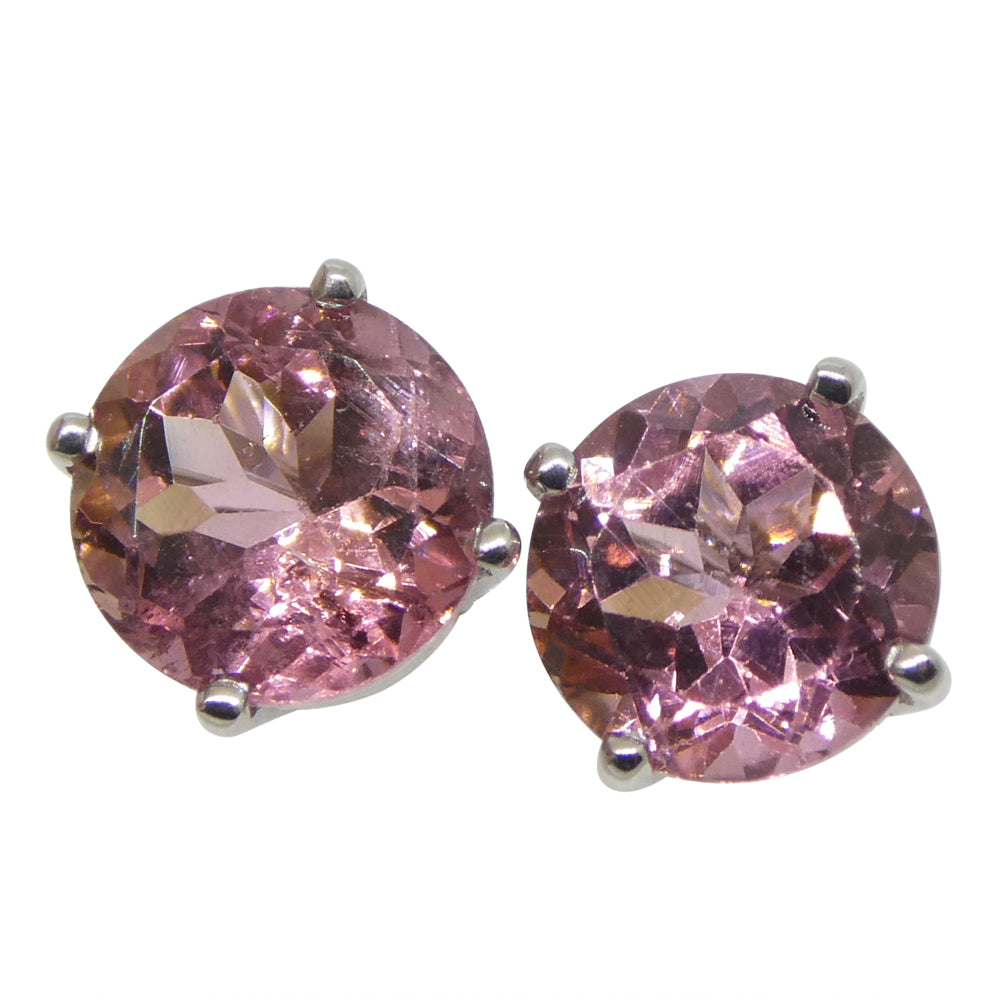 1.74ct Pair Round Pink Tourmaline Stud Earrings set in 14k White Gold - Skyjems Wholesale Gemstones