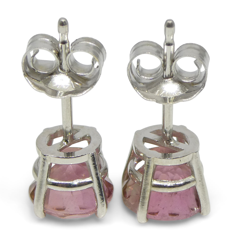 1.74ct Pair Round Pink Tourmaline Stud Earrings set in 14k White Gold - Skyjems Wholesale Gemstones