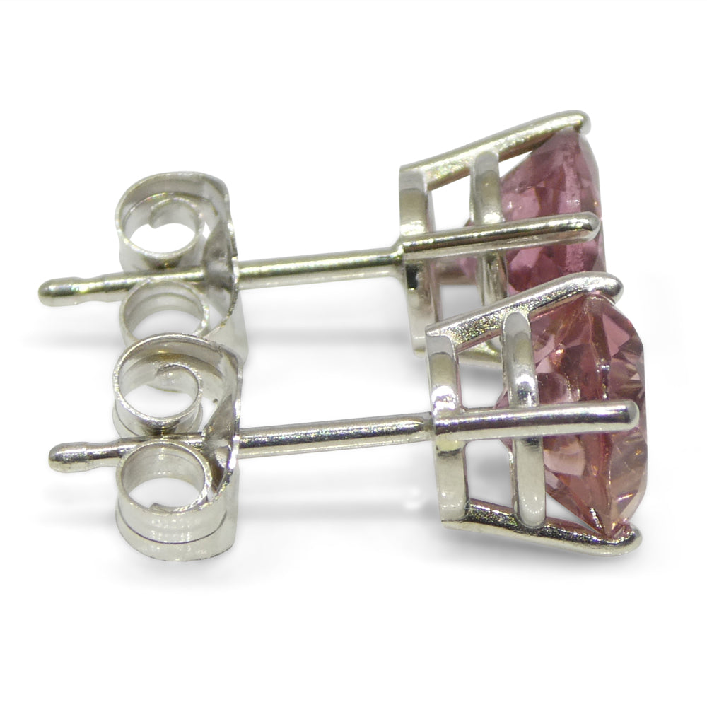 1.74ct Pair Round Pink Tourmaline Stud Earrings set in 14k White Gold - Skyjems Wholesale Gemstones