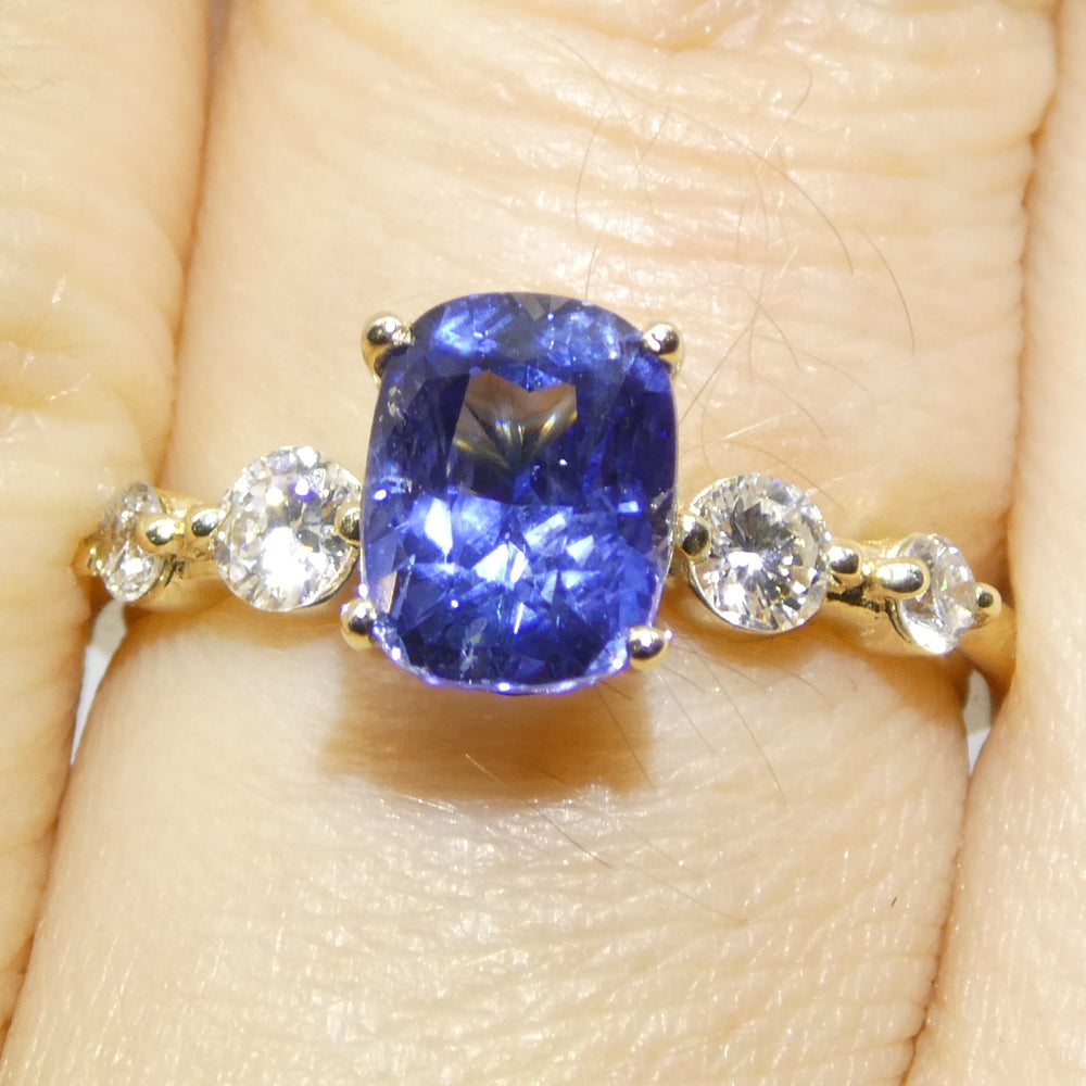 1.63ct Cushion Blue Sapphire, Diamond Engagement Ring set in 14k Yellow Gold, IGI Certified - Skyjems Wholesale Gemstones