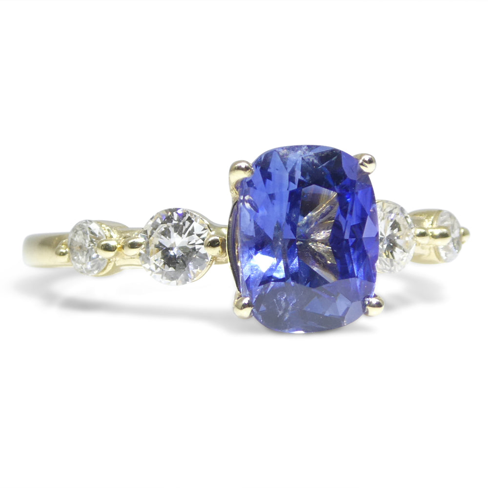 1.63ct Cushion Blue Sapphire, Diamond Engagement Ring set in 14k Yellow Gold, IGI Certified - Skyjems Wholesale Gemstones