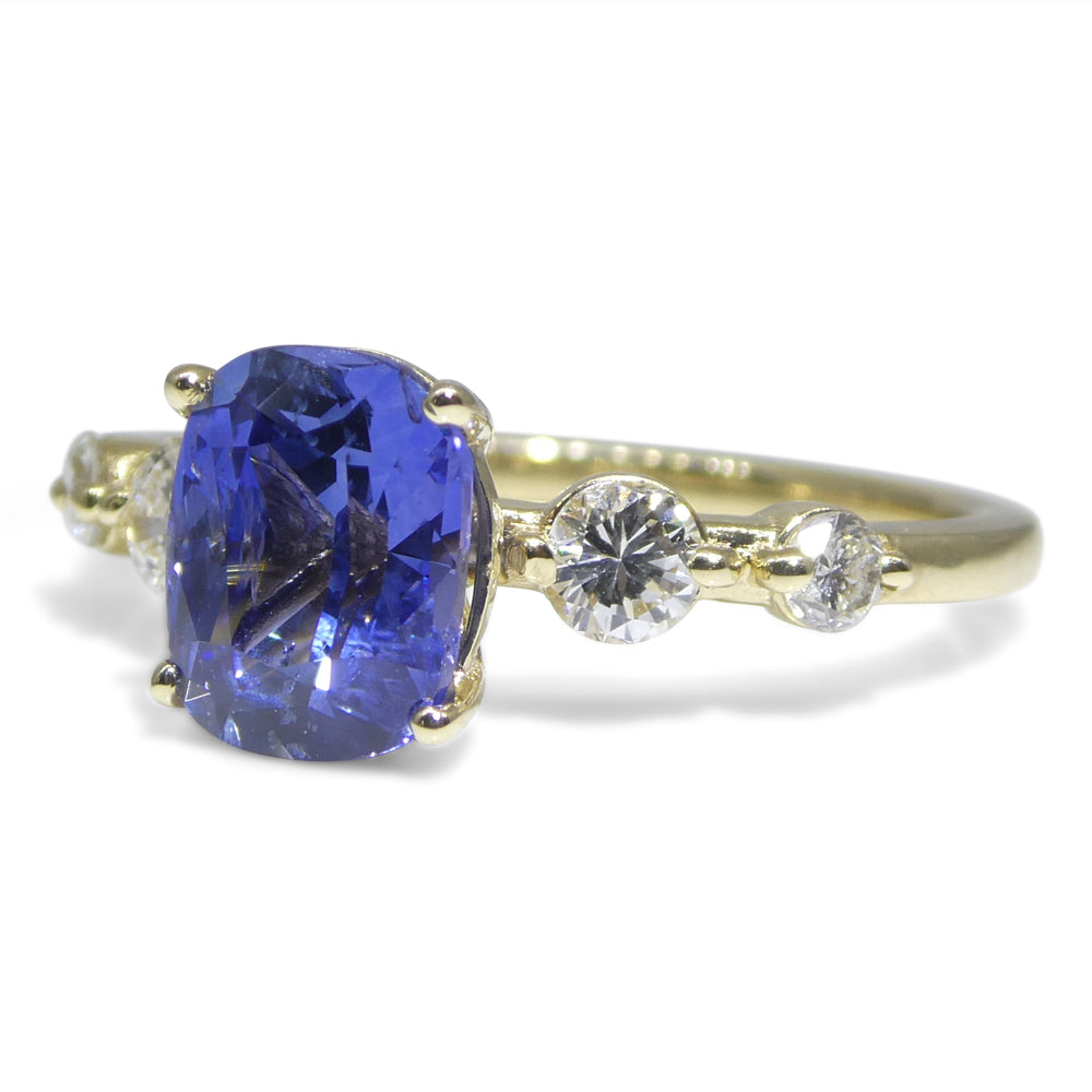 1.63ct Cushion Blue Sapphire, Diamond Engagement Ring set in 14k Yellow Gold, IGI Certified - Skyjems Wholesale Gemstones