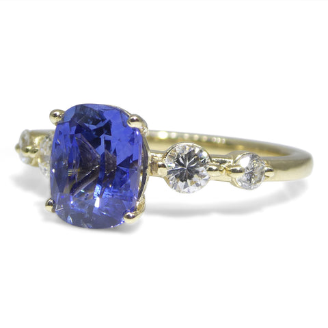 1.63ct Cushion Blue Sapphire, Diamond Engagement Ring set in 14k Yellow Gold, IGI Certified