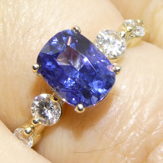 1.63ct Cushion Blue Sapphire, Diamond Engagement Ring set in 14k Yellow Gold, IGI Certified - Skyjems Wholesale Gemstones