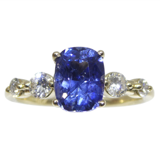 1.63ct Cushion Blue Sapphire, Diamond Engagement Ring set in 14k Yellow Gold, IGI Certified - Skyjems Wholesale Gemstones