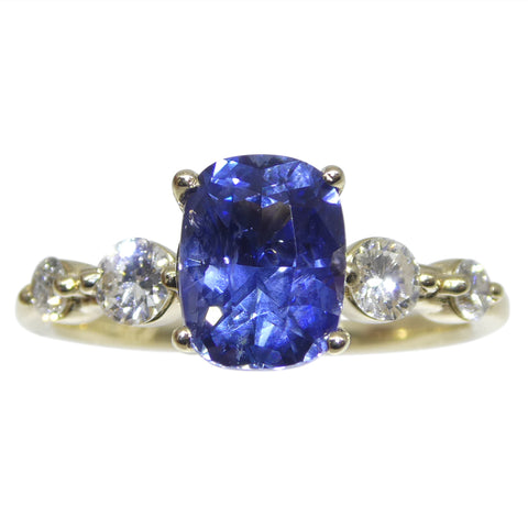 1.63ct Cushion Blue Sapphire, Diamond Engagement Ring set in 14k Yellow Gold, IGI Certified