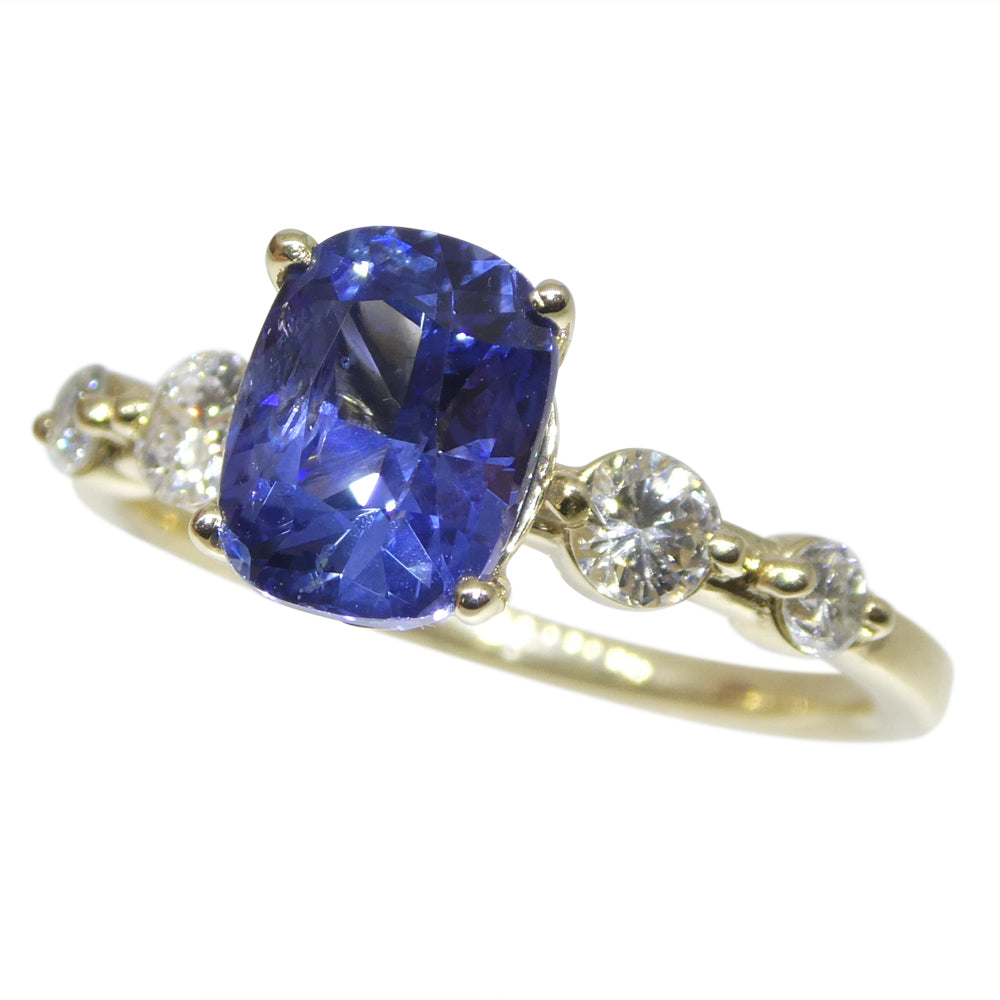 1.63ct Cushion Blue Sapphire, Diamond Engagement Ring set in 14k Yellow Gold, IGI Certified - Skyjems Wholesale Gemstones