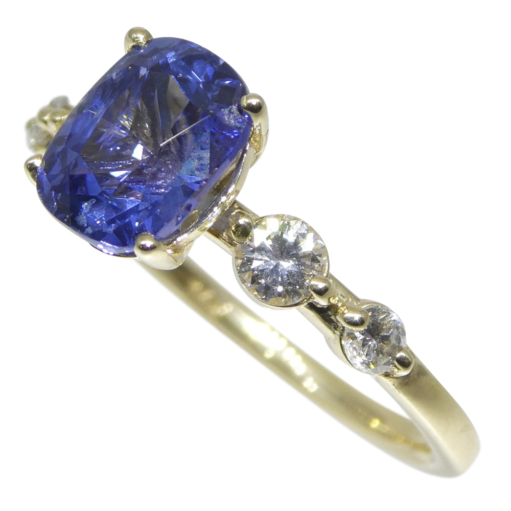 1.63ct Cushion Blue Sapphire, Diamond Engagement Ring set in 14k Yellow Gold, IGI Certified - Skyjems Wholesale Gemstones