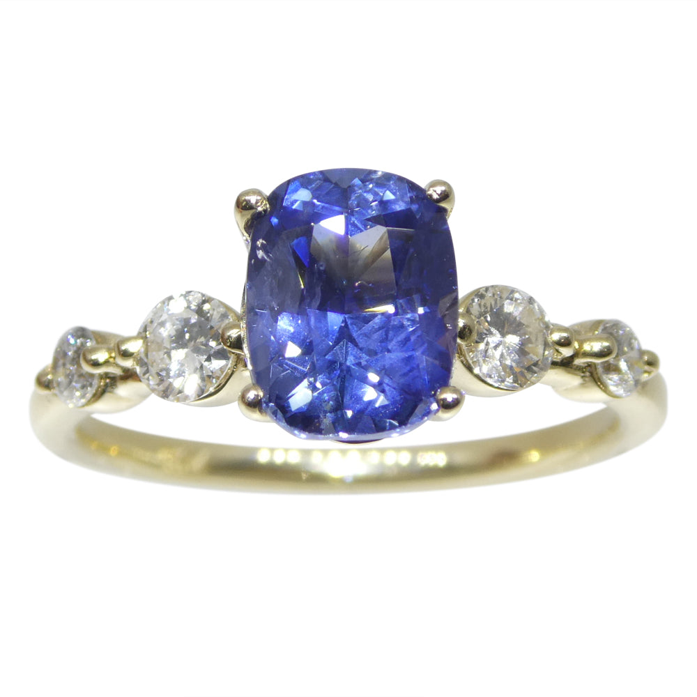 1.63ct Cushion Blue Sapphire, Diamond Engagement Ring set in 14k Yellow Gold, IGI Certified - Skyjems Wholesale Gemstones