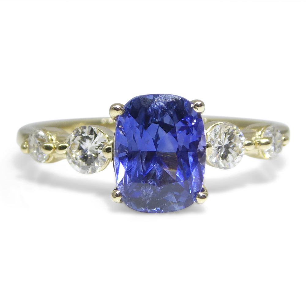 1.63ct Cushion Blue Sapphire, Diamond Engagement Ring set in 14k Yellow Gold, IGI Certified - Skyjems Wholesale Gemstones