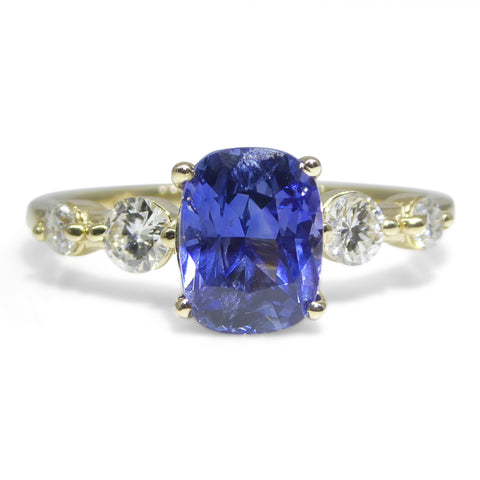 1.63ct Cushion Blue Sapphire, Diamond Engagement Ring set in 14k Yellow Gold, IGI Certified