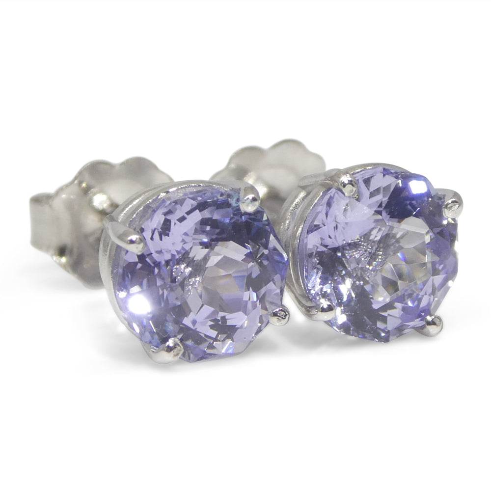 2.45ct Pair Round Tanzanite Stud Earrings set in 14k White Gold - Skyjems Wholesale Gemstones