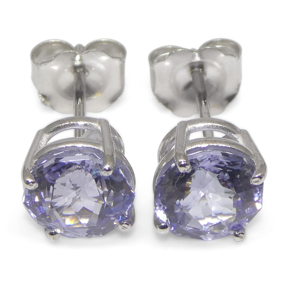 2.45ct Pair Round Tanzanite Stud Earrings set in 14k White Gold - Skyjems Wholesale Gemstones