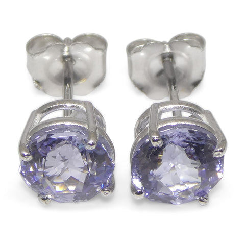 2.45ct Pair Round Tanzanite Stud Earrings set in 14k White Gold