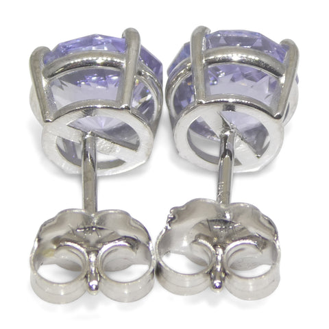 2.45ct Pair Round Tanzanite Stud Earrings set in 14k White Gold