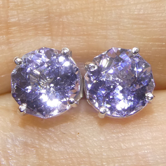 2.45ct Pair Round Tanzanite Stud Earrings set in 14k White Gold - Skyjems Wholesale Gemstones