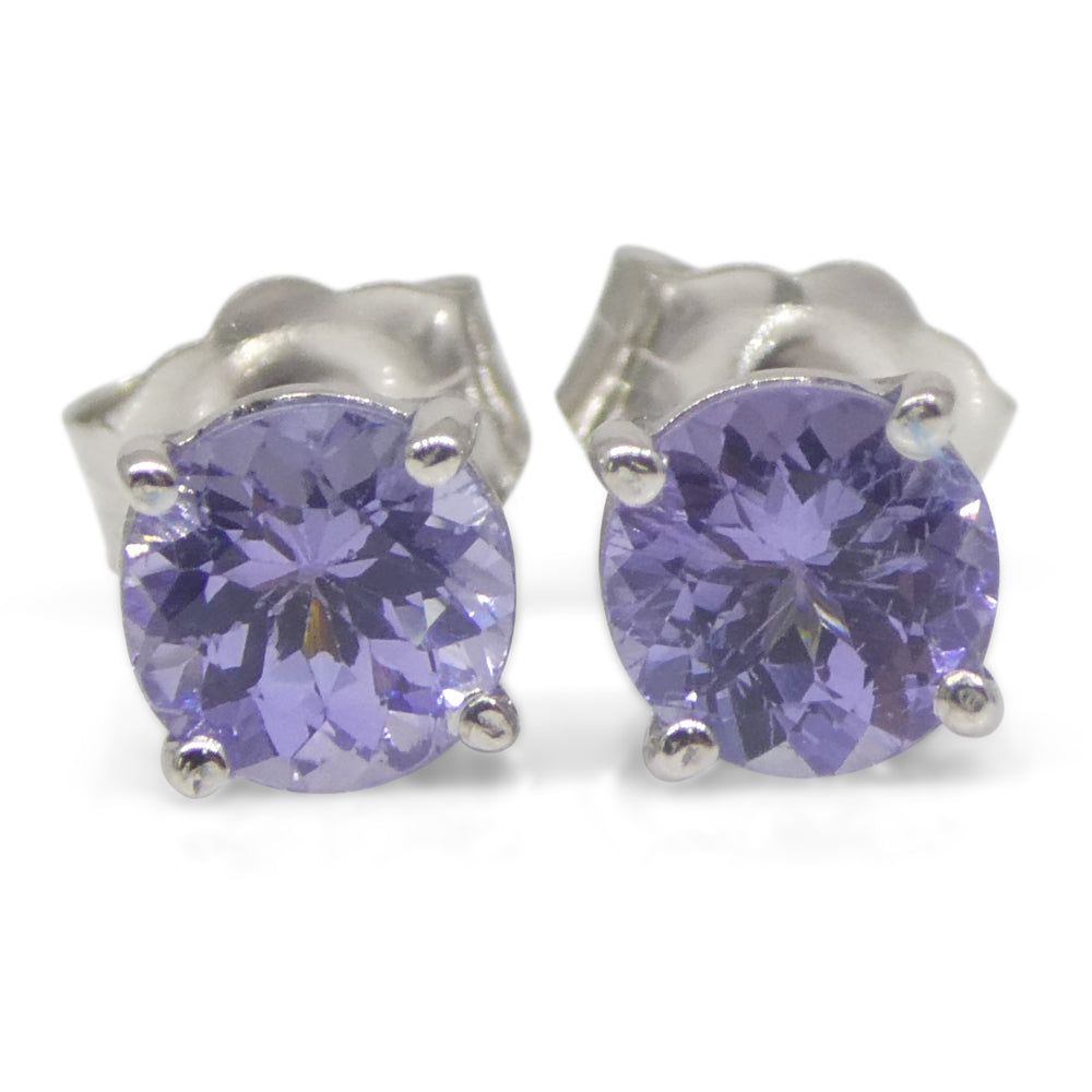 0.85ct Pair Round Tanzanite Stud Earrings set in 14k White Gold - Skyjems Wholesale Gemstones