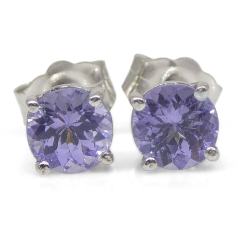 0.85ct Pair Round Tanzanite Stud Earrings set in 14k White Gold