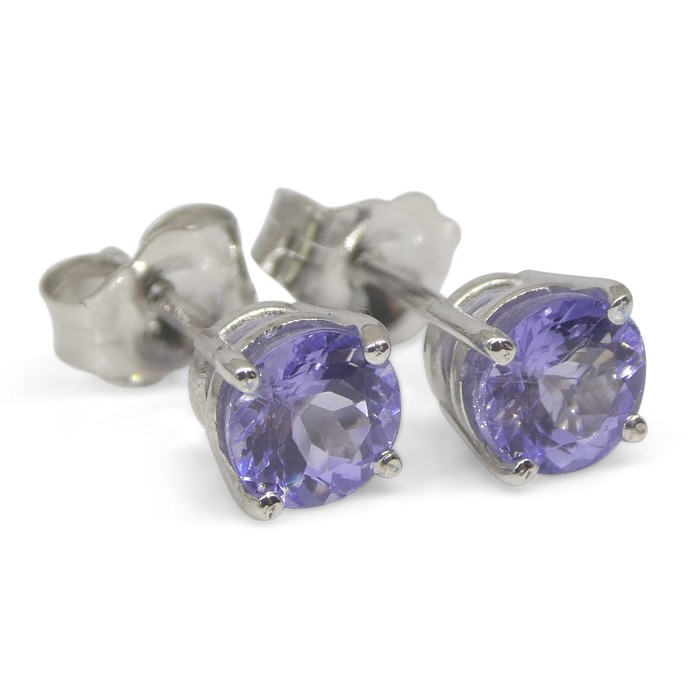 0.85ct Pair Round Tanzanite Stud Earrings set in 14k White Gold - Skyjems Wholesale Gemstones