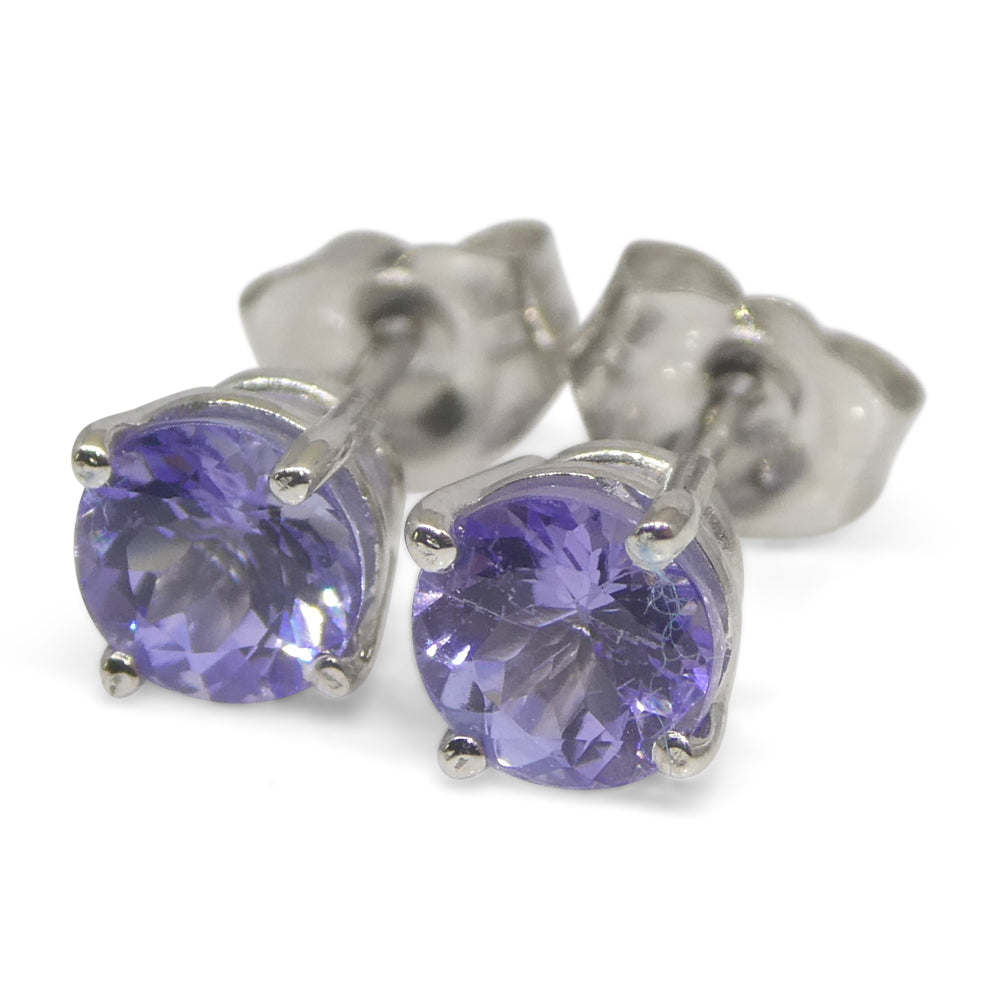 0.85ct Pair Round Tanzanite Stud Earrings set in 14k White Gold - Skyjems Wholesale Gemstones