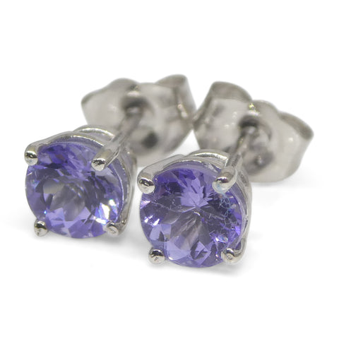 0.85ct Pair Round Tanzanite Stud Earrings set in 14k White Gold