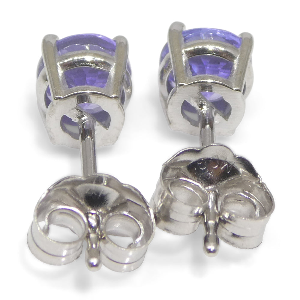 0.85ct Pair Round Tanzanite Stud Earrings set in 14k White Gold - Skyjems Wholesale Gemstones