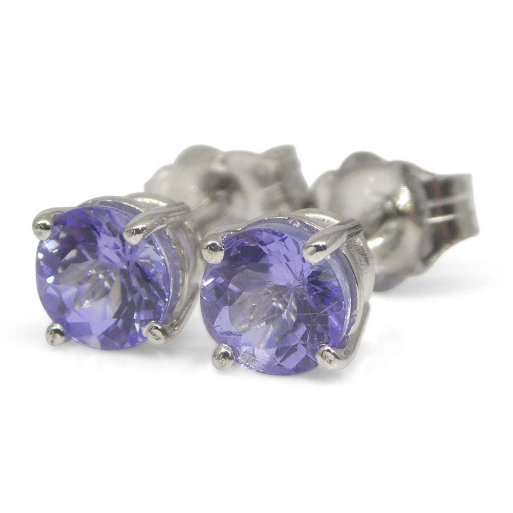 0.85ct Pair Round Tanzanite Stud Earrings set in 14k White Gold - Skyjems Wholesale Gemstones