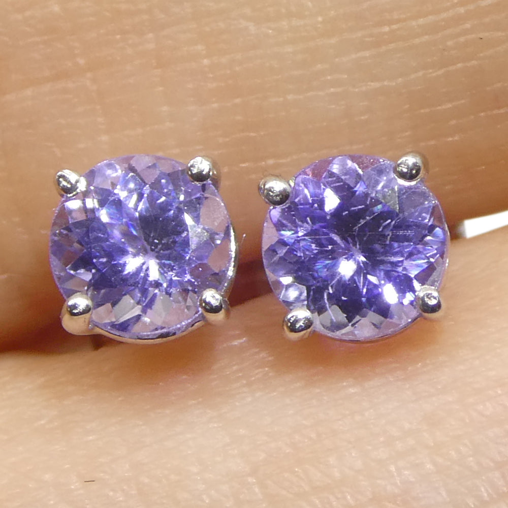 0.85ct Pair Round Tanzanite Stud Earrings set in 14k White Gold - Skyjems Wholesale Gemstones