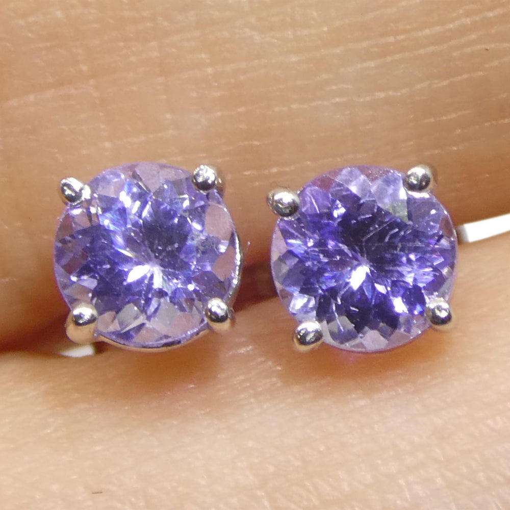 0.85ct Pair Round Tanzanite Stud Earrings set in 14k White Gold - Skyjems Wholesale Gemstones