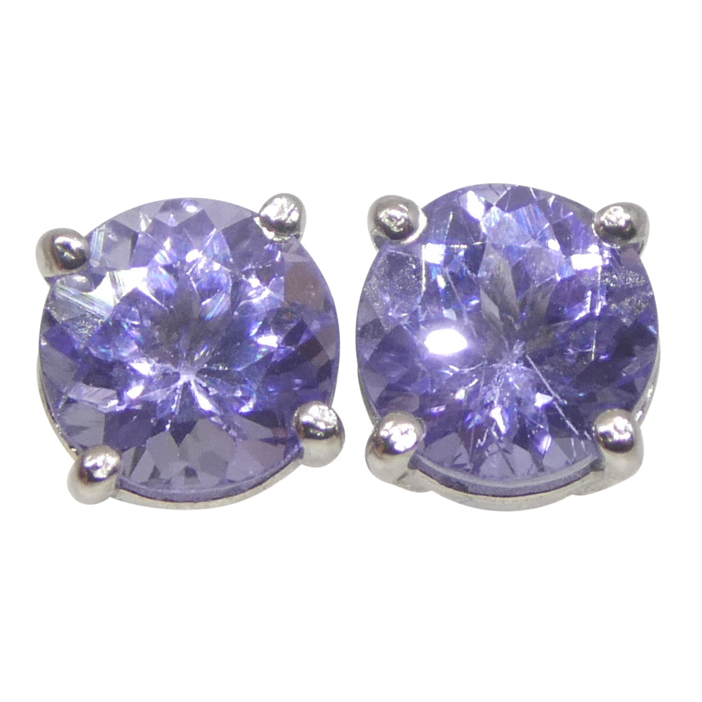 0.85ct Pair Round Tanzanite Stud Earrings set in 14k White Gold - Skyjems Wholesale Gemstones