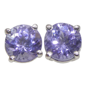 0.85ct Pair Round Tanzanite Stud Earrings set in 14k White Gold