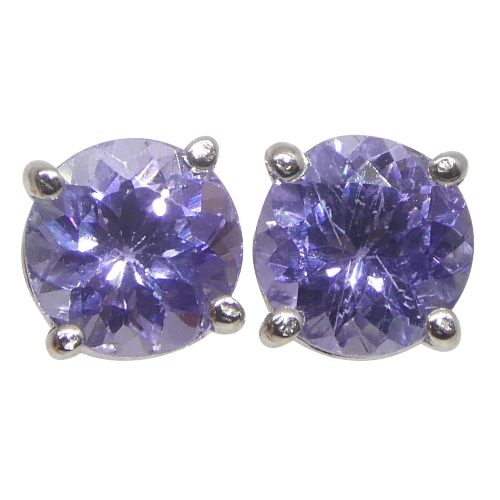 0.85ct Pair Round Tanzanite Stud Earrings set in 14k White Gold - Skyjems Wholesale Gemstones