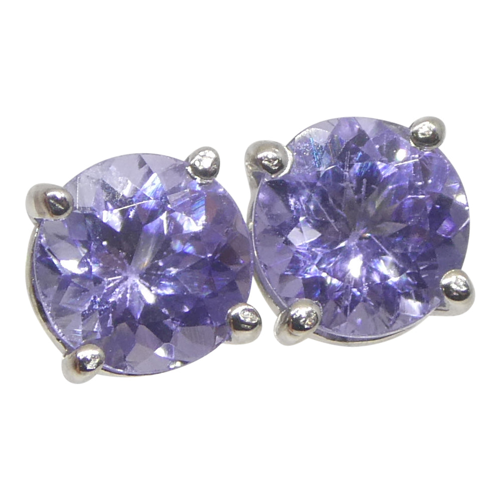 0.85ct Pair Round Tanzanite Stud Earrings set in 14k White Gold - Skyjems Wholesale Gemstones