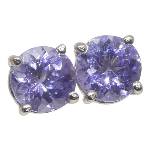 0.85ct Pair Round Tanzanite Stud Earrings set in 14k White Gold