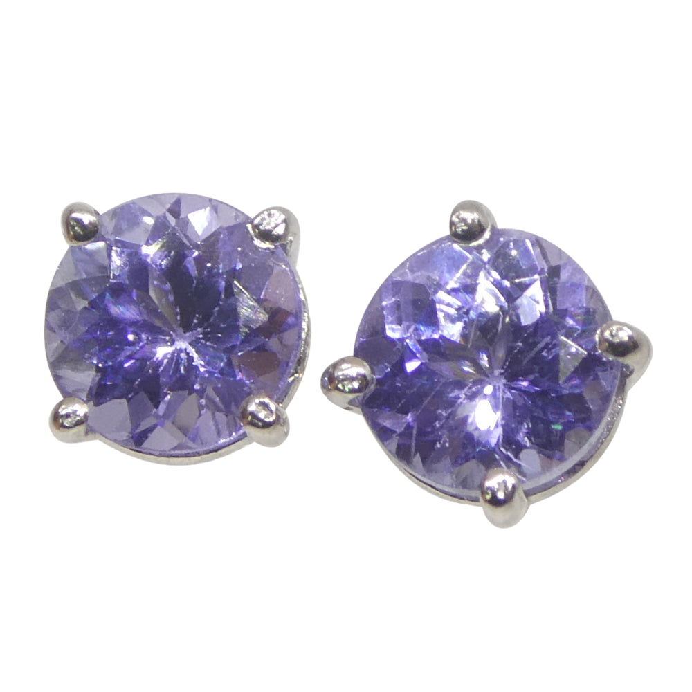 0.85ct Pair Round Tanzanite Stud Earrings set in 14k White Gold - Skyjems Wholesale Gemstones