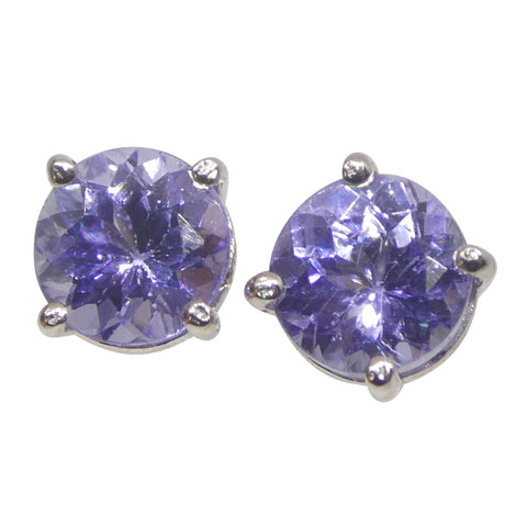 0.85ct Pair Round Tanzanite Stud Earrings set in 14k White Gold