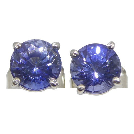 1.84ct Pair Round Blue Sapphire Stud Earrings set in 14k White Gold