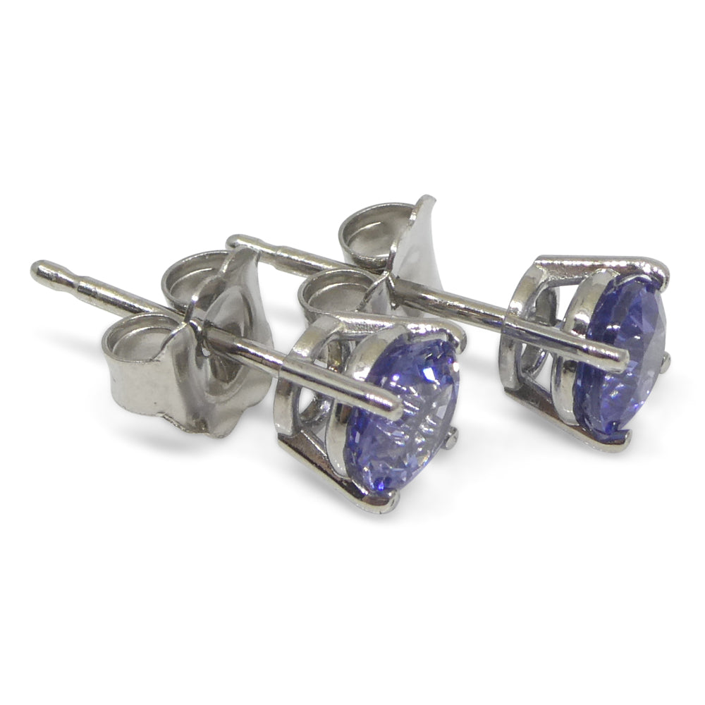 1.84ct Pair Round Blue Sapphire Stud Earrings set in 14k White Gold