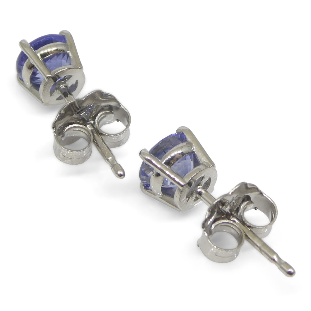 1.84ct Pair Round Blue Sapphire Stud Earrings set in 14k White Gold