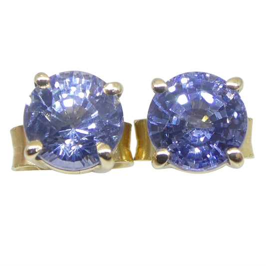 1.30ct Pair Round Blue Sapphire Stud Earrings set in 14k Yellow Gold