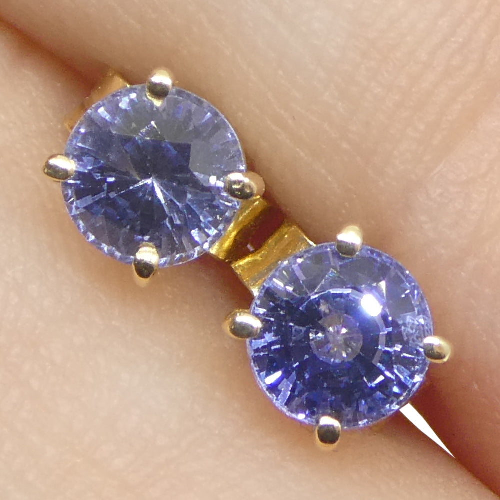 1.30ct Pair Round Blue Sapphire Stud Earrings set in 14k Yellow Gold