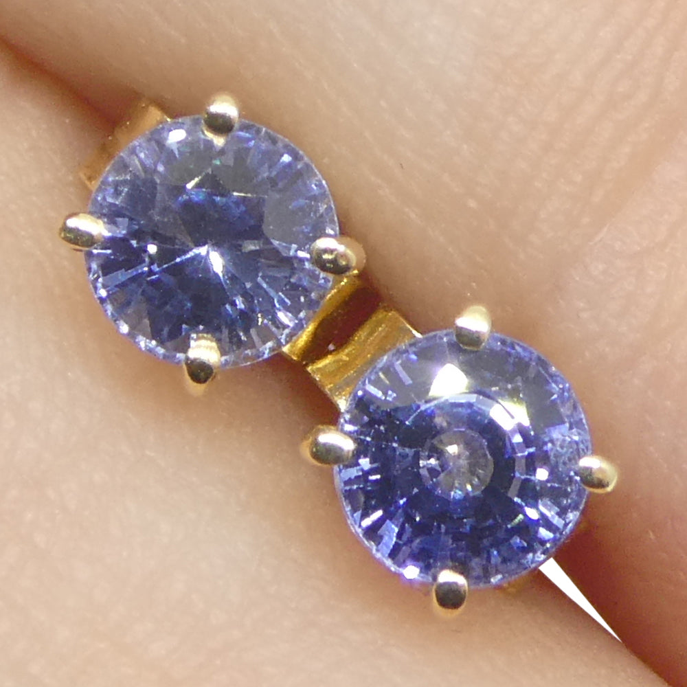 1.30ct Pair Round Blue Sapphire Stud Earrings set in 14k Yellow Gold