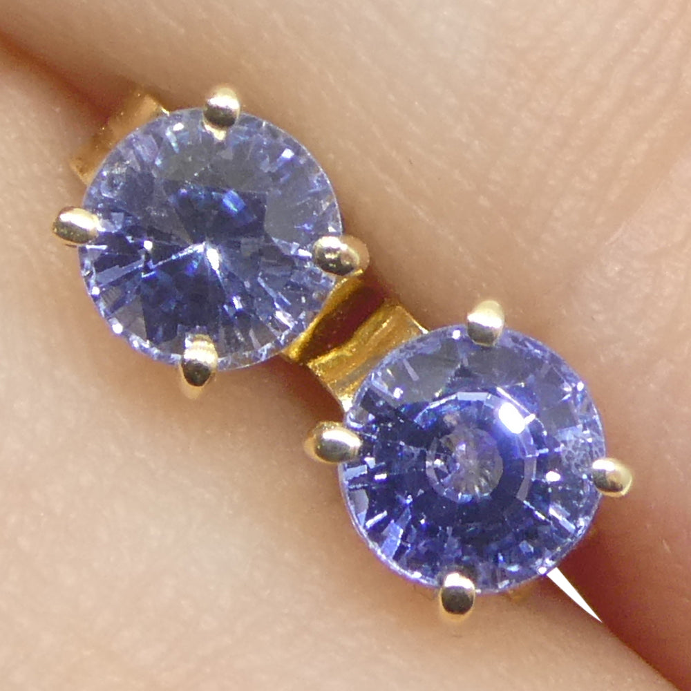 1.30ct Pair Round Blue Sapphire Stud Earrings set in 14k Yellow Gold