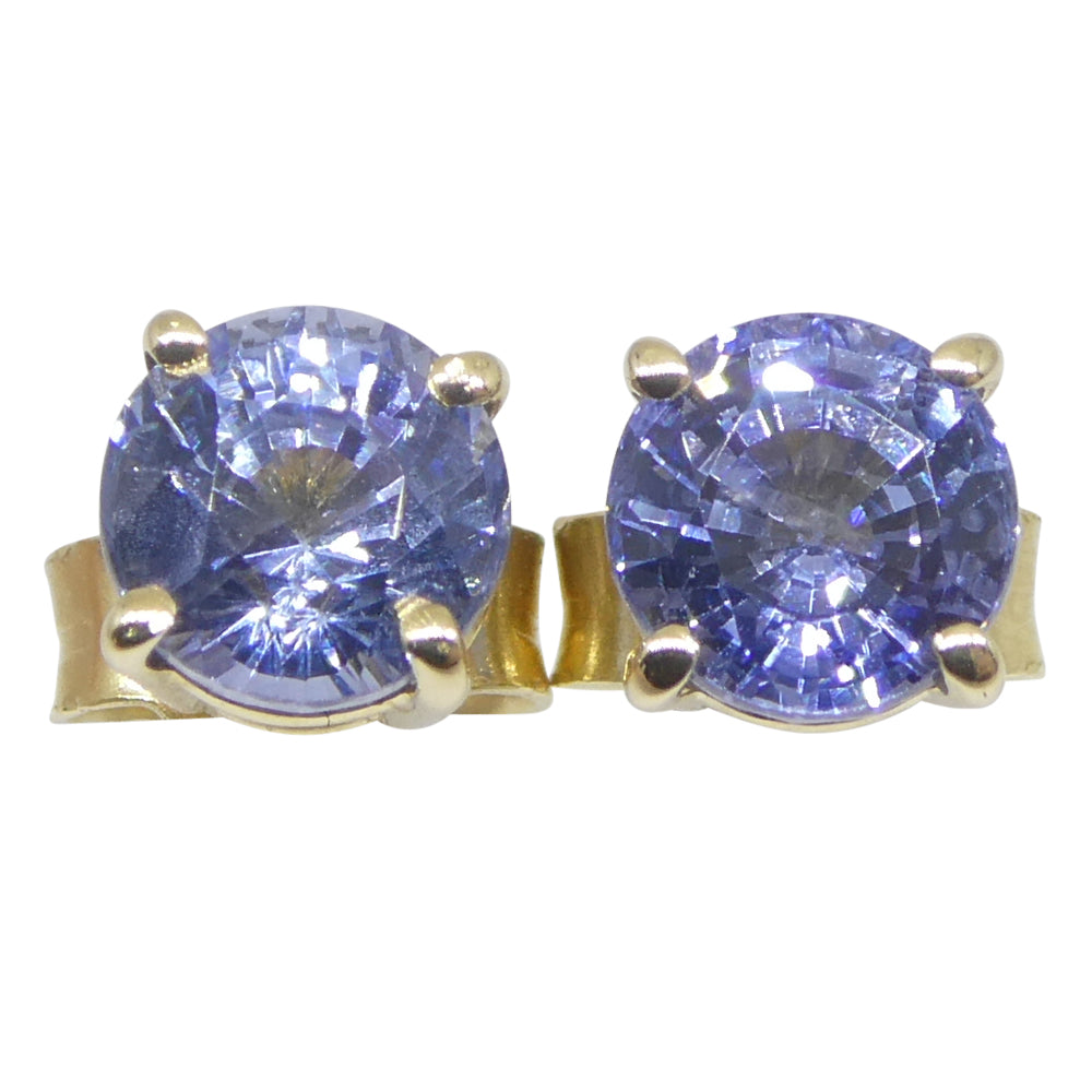 1.30ct Pair Round Blue Sapphire Stud Earrings set in 14k Yellow Gold