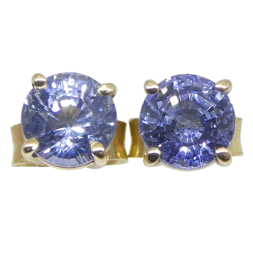 1.30ct Pair Round Blue Sapphire Stud Earrings set in 14k Yellow Gold