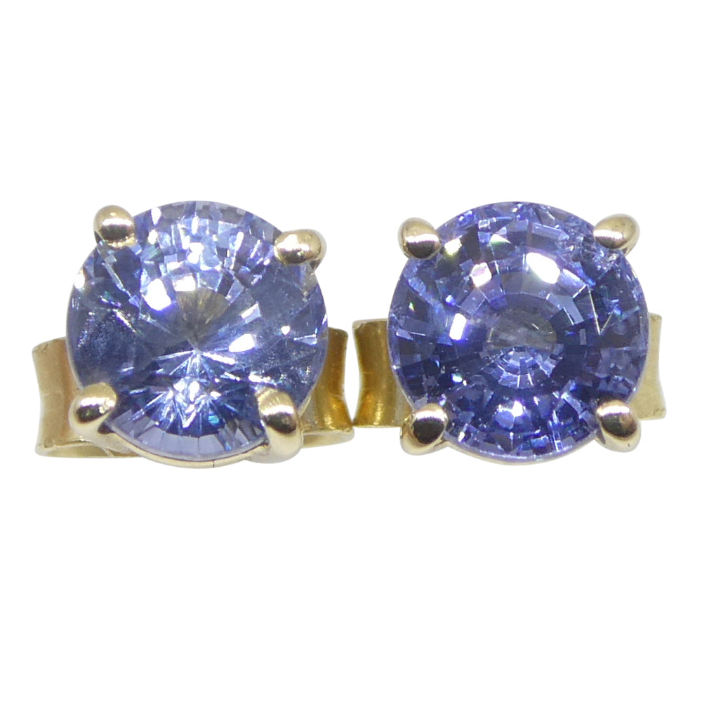 1.30ct Pair Round Blue Sapphire Stud Earrings set in 14k Yellow Gold