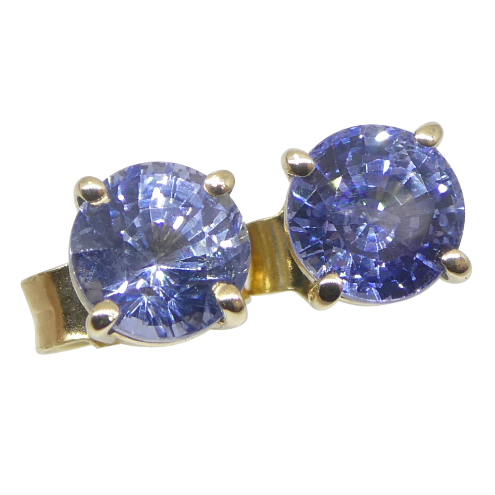 1.30ct Pair Round Blue Sapphire Stud Earrings set in 14k Yellow Gold